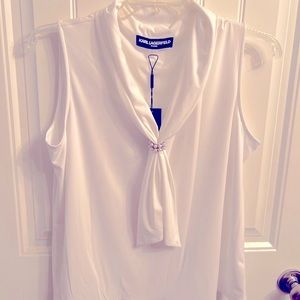 Karl Lagerfeld Paris Sleeveless Pearl Tie-neck Blouse
